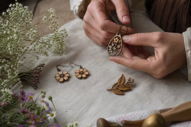Bijoux à thème floral en bois : Nature en détail avec des bijoux en bois aux motifs floraux