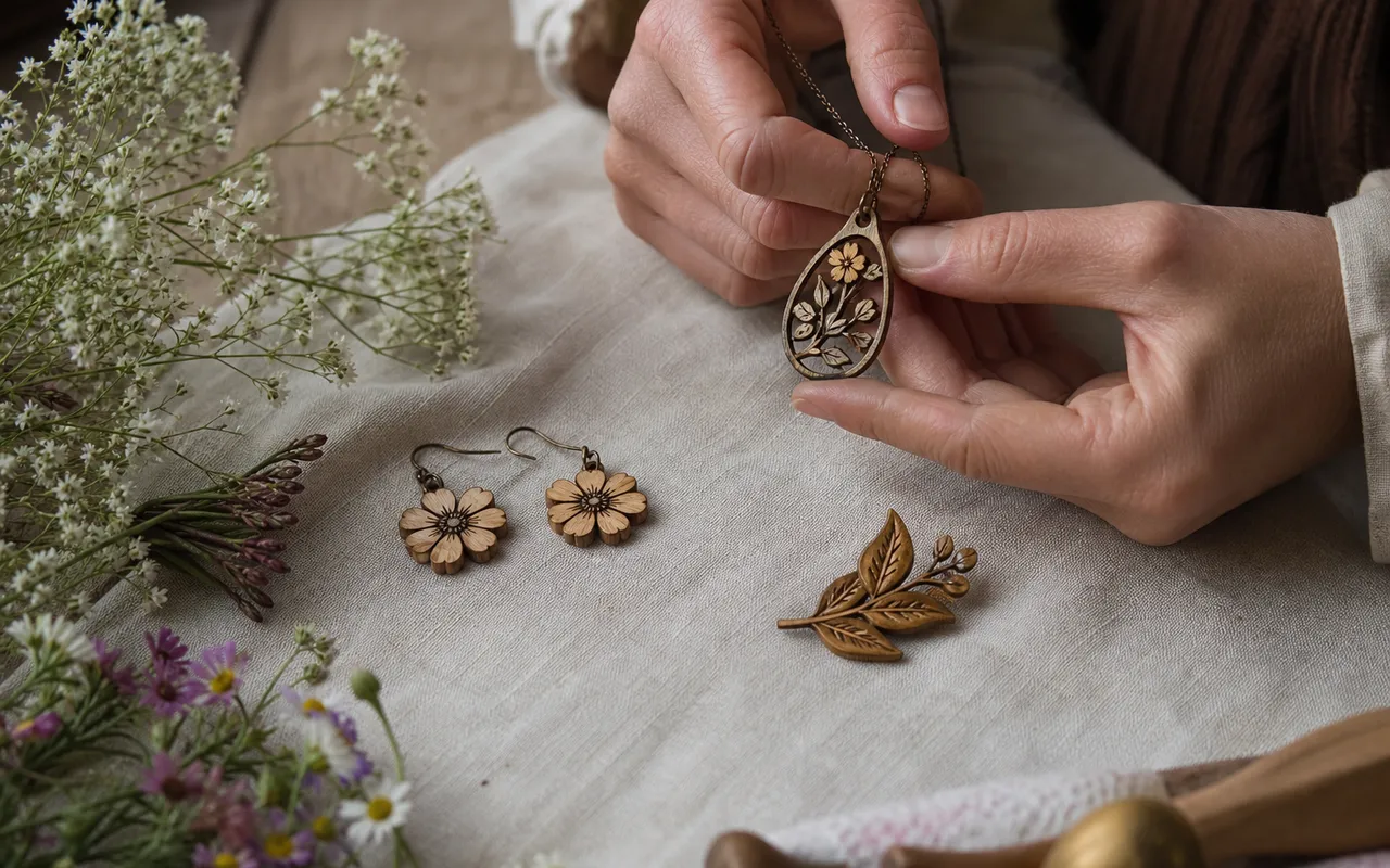 Bijoux à thème floral en bois : Nature en détail avec des bijoux en bois aux motifs floraux