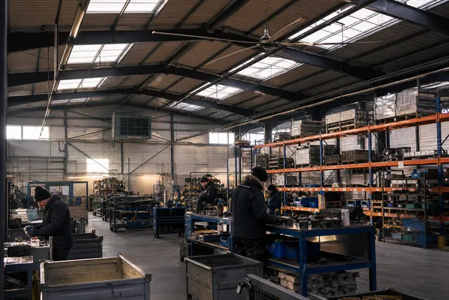 Chauffage industriel avec déstratificateur : Chauffage avec système de déstratification pour homogénéité thermique